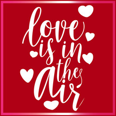 Romantic  Lettering with Floating White Hearts on a Vibrant Red Background, Vector Illustration for Valentine's Day Banners, Greeting Cards, and Event Posters