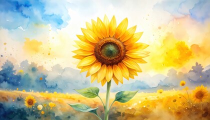 Sunflower stands tall in field under blue sky radiant sunflower brightens verdant field against clear sky