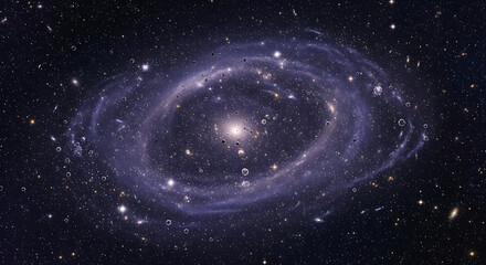 Majestic spiral galaxy with a luminous outer ring, shimmering with countless stars and intricate cosmic dust, observed within the deep expanse of the universe