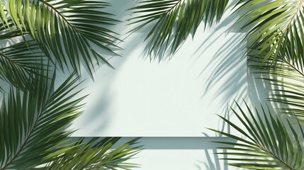 Naklejka premium Palm leaves around the mockup card 