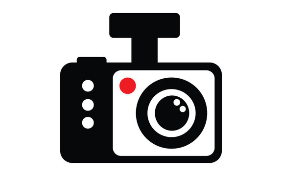 Dash cam icon vector illustration on white background, black camera symbol