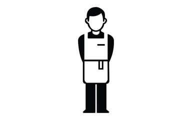 Man wearing apron standing in front full body view waiter chef worker icon