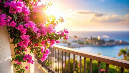 Balcony flower adorns railing enhancing outdoor space vibrant bloom sits on balcony railing providing natural beauty