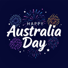 Australia Day fireworks typography, vector art illustration.