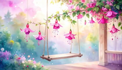 Garden swing adorned with beautiful flowers charming swing decorated with various colorful blossoms