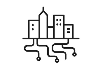 Naklejka premium Subterranean City Map. Line style icon of a city skyline with highlighted underground pathways beneath, representing subcutaneous