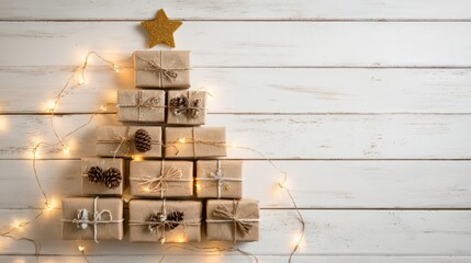 Christmas Tree Made of Craft Paper Gift Boxes