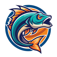 Dynamic bold fishing logo design with stylized elements