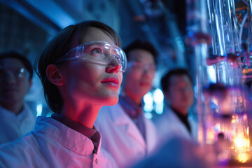 A group of scientists are watching the experiment in awe in the laboratory.