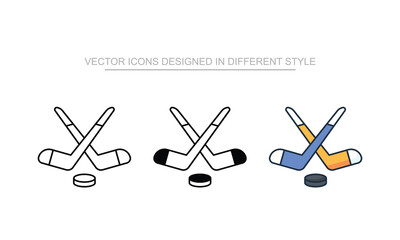 Ice Hockey icons set in different style with white background