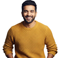Smiling man wearing yellow sweater isolated on transparent background