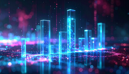 Digital Cityscape of the Future: A mesmerizing vision of a futuristic cityscape constructed from vibrant, glowing data streams and neon lights. Illustrating a dynamic digital environment