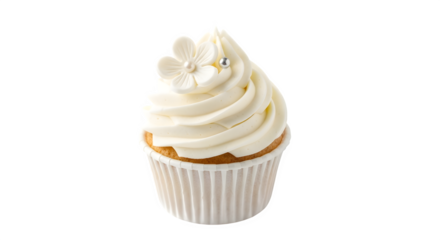 Delicious vanilla soft serve ice cream in a waffle cone cup isolated on transparent background