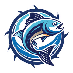 Abstract seafood company emblem with fish elements
