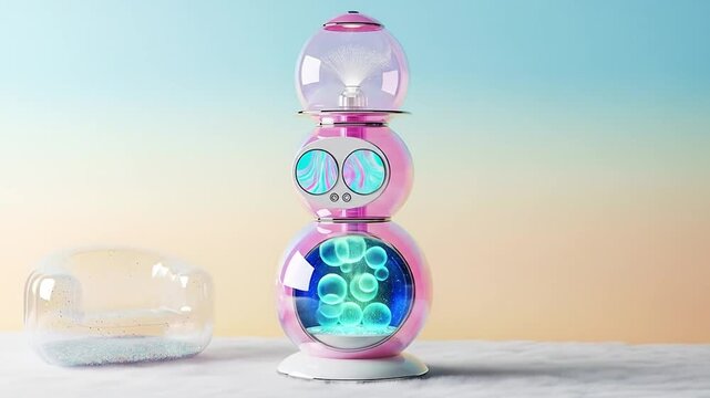 Vaporwave Aesthetic Futuristic Orb Device Kawaii Pink Digital Art Installation Retro Sci Fi Object Abstract Light Display Soft Gradient Background