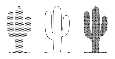 Three black and white cactus illustrations in different styles