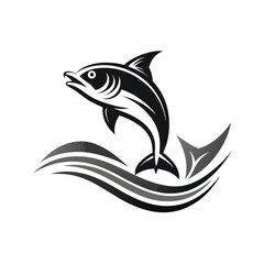 Minimalist tribal style jumping fish logo design