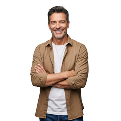 Smiling man with arms crossed isolated on transparent background