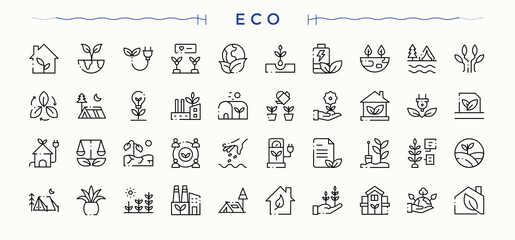 Eco Life icon set in linear style. Eco web icons pack. Icons for UI designs. Earth simple icon set. Editable stroke. Vector collection.