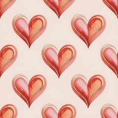 Seamless watercolor pattern of romantic red and pink hearts on a soft pastel background for valentine s day