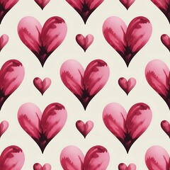 Seamless watercolor pattern of romantic pink and red hearts on a light background for valentine s day