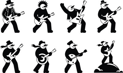 Rock & Roll Snowman Icon Set Guitar Snowman Retro Icon Pack