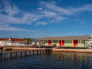 Authentic Fishing houses on the water to the Mesolongi national park in the village Tourlida in Greece