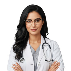 Doctor wearing glasses and stethoscope isolated on transparent background