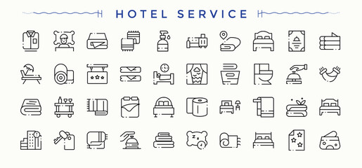 Hotel Service icon. Minimal icons set. Signs for web and mobile app. Service icon set. Includes thin line symbols service, hostel, hotel, hospitality, restaurant and more.