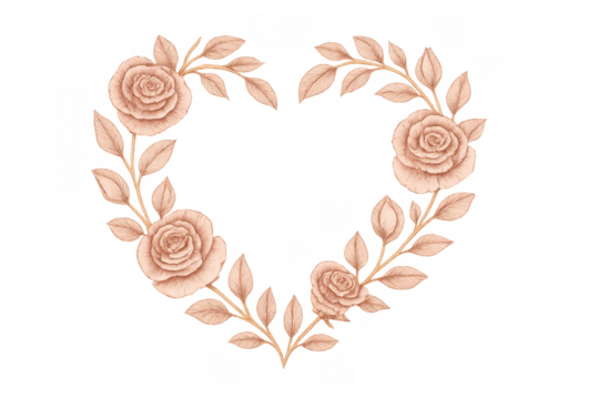 Rose floral heart wreath vintage drawing transparent background - Powered by Adobe