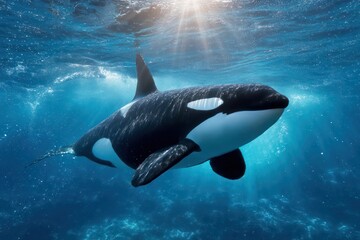 Naklejka premium Elegance of Orca in Clear Water Under Bright Daylight