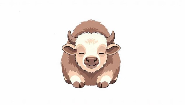 Adorable Baby Yak Cartoon Character Animation Isolated on White Background.
