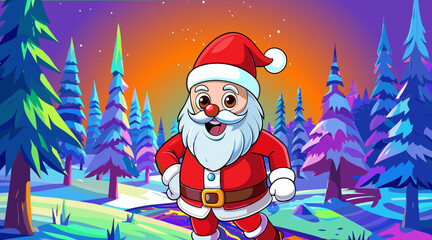 Santa, snow, ice, fairy tale, forest, psychedelic river, Christmas trees, mysticism, joy, euphoria, radiance, shimmer, light, rainbow, vector, invitation, dream, phantasmagoria, relax, New Year, Chris