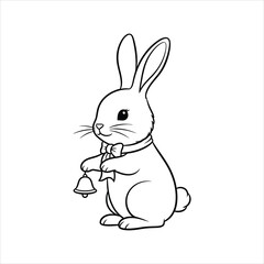 A Cute Bunny Rabbit Holding Christmas Bell Vector Coloring Page