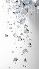 Abstract Clear Geometric Shards Falling Down Against White Gradient Background