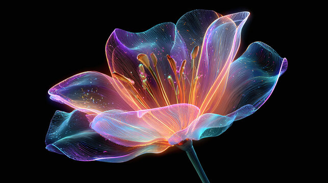 A beautiful translucent tulip, captured in stunning detail, reveals its delicate structure and vibrant colors