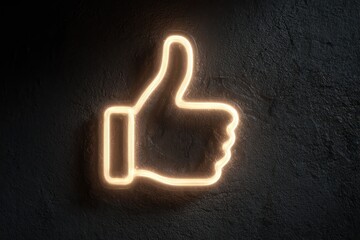 Glowing Thumb Up Animation Against Dark Wall Background