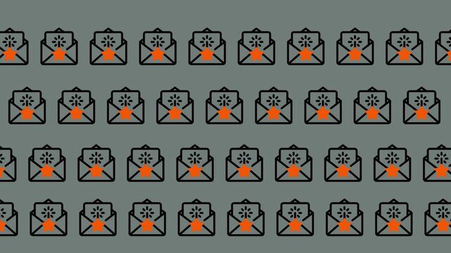 Seamless Pattern of Email Icons with Orange Envelopes.