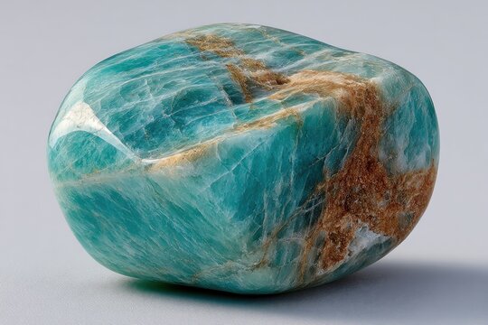 Amazonite Gemstone: A captivating image showcases a polished amazonite gemstone, its surface a harmonious blend of teal and brown hues, perfect for representing balance and tranquility.