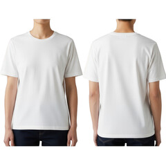 Front and back view of a white t shirt isolated on transparent background