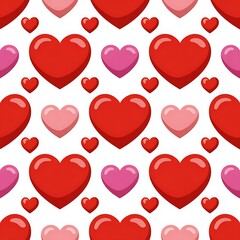 Seamless pattern of red and pink hearts on a white background for valentines day celebration