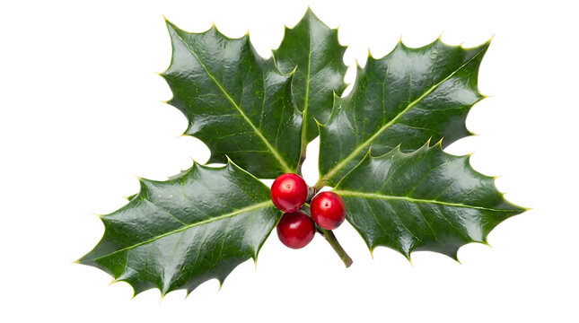 A sprig of holly with red berries and green leaves isolated on transparent background for christmas - Powered by Adobe