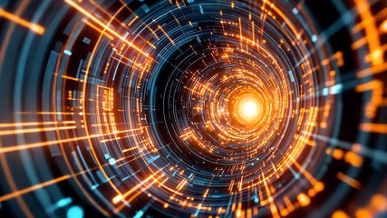 Futuristic digital tunnel with glowing rings - Powered by Adobe