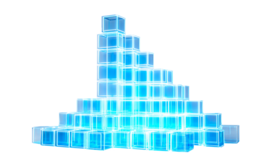 3D visualization of a structure consisting of transparent or translucent cubes with bright blade-shaped light contours	
