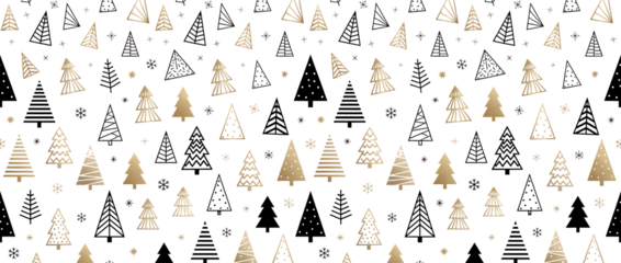 Golden Christmas trees - transparent background. Banner. PNG illustration