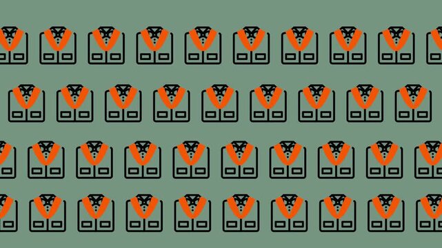 Seamless Pattern of Orange Life Jackets on a Green Background.