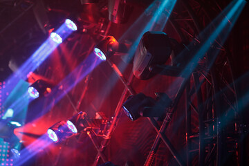 moving lights are hanging on a truss