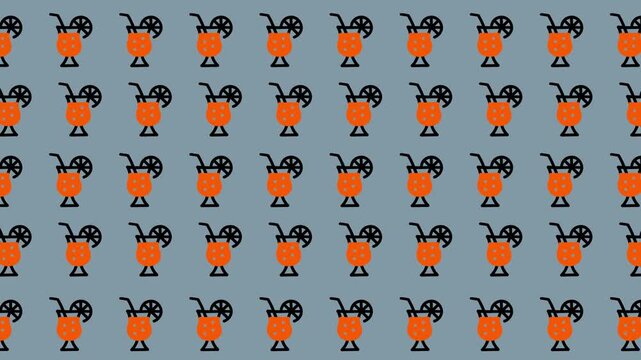 Looping video of repeating cartoon roosters pattern on gray background.