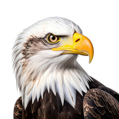 Obraz premium Striking close-up portrait of a Bald Eagle against a dark background.