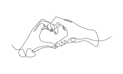 Continuous Line Drawing of Two Hands Forming a Heart Shape